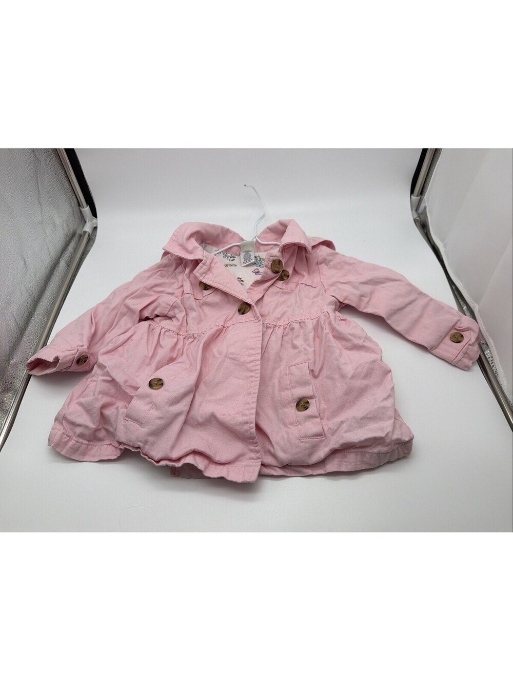 Little Me Girls 18M Hooded Puffer Coat Pink Outside Floral Print Cotton Button